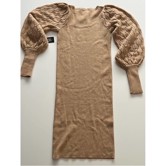 NWT Express sweater dress with balloon sleeves, tan, xs - Picture 4 of 10